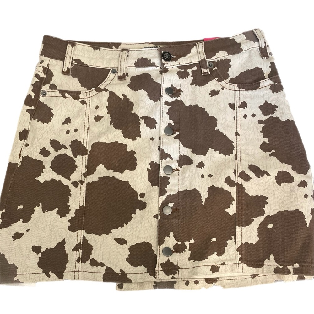 Cow Print Denim Skirt